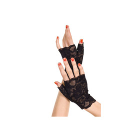Gants noirs doigts ouverts dentelle florale 